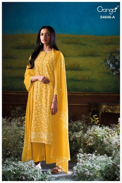 Ganga claria 4646 cotton embroidered dress material wholesale